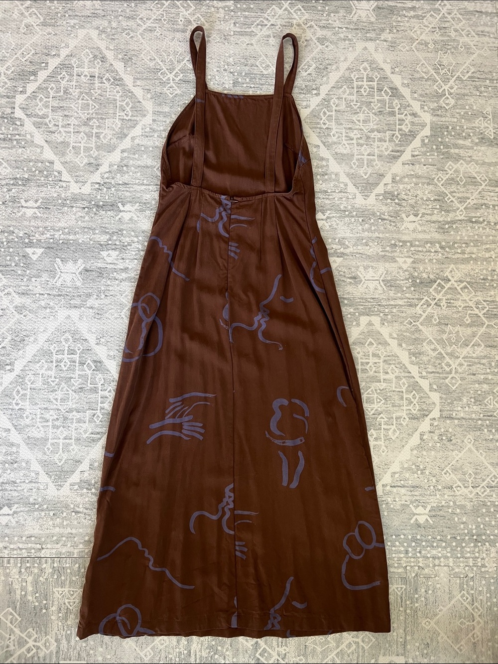 Paloma Wool Brown Midi Dress with Blue Abstract Line Print - Picture 7 of 12